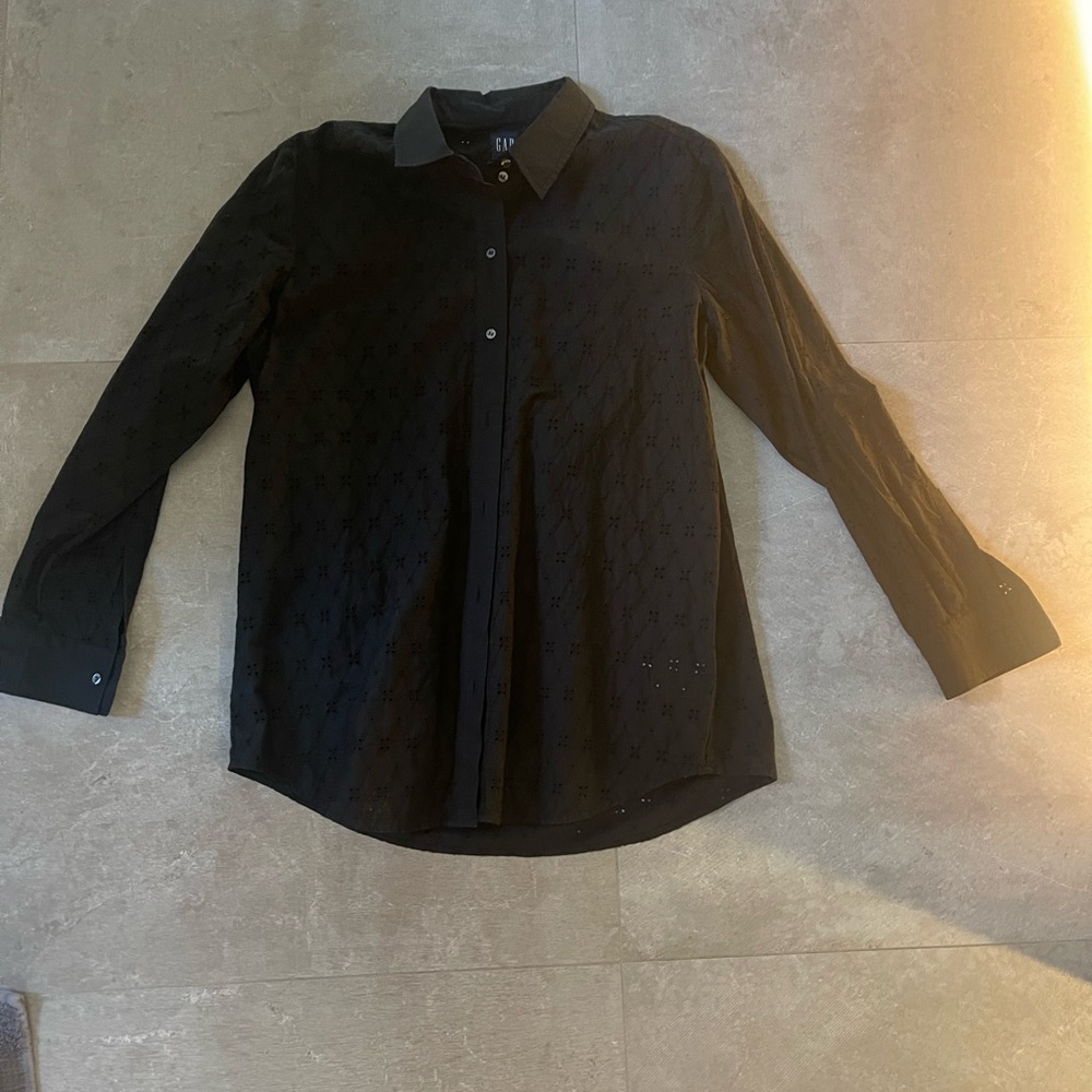 Black women’s eyelete button down  Shirt